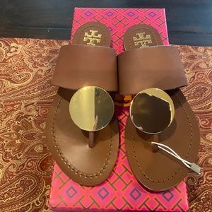 TORY BURCH Patos Disk Calf Leather Mou  Sandal, Sz 5, BNIB, MSRP$268, sold out